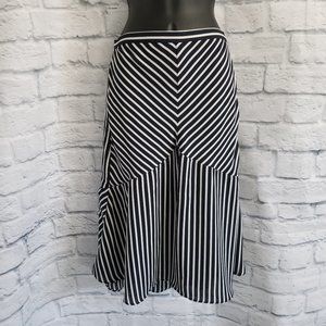 BR Petite Classic Blue White Striped Midi Skirt